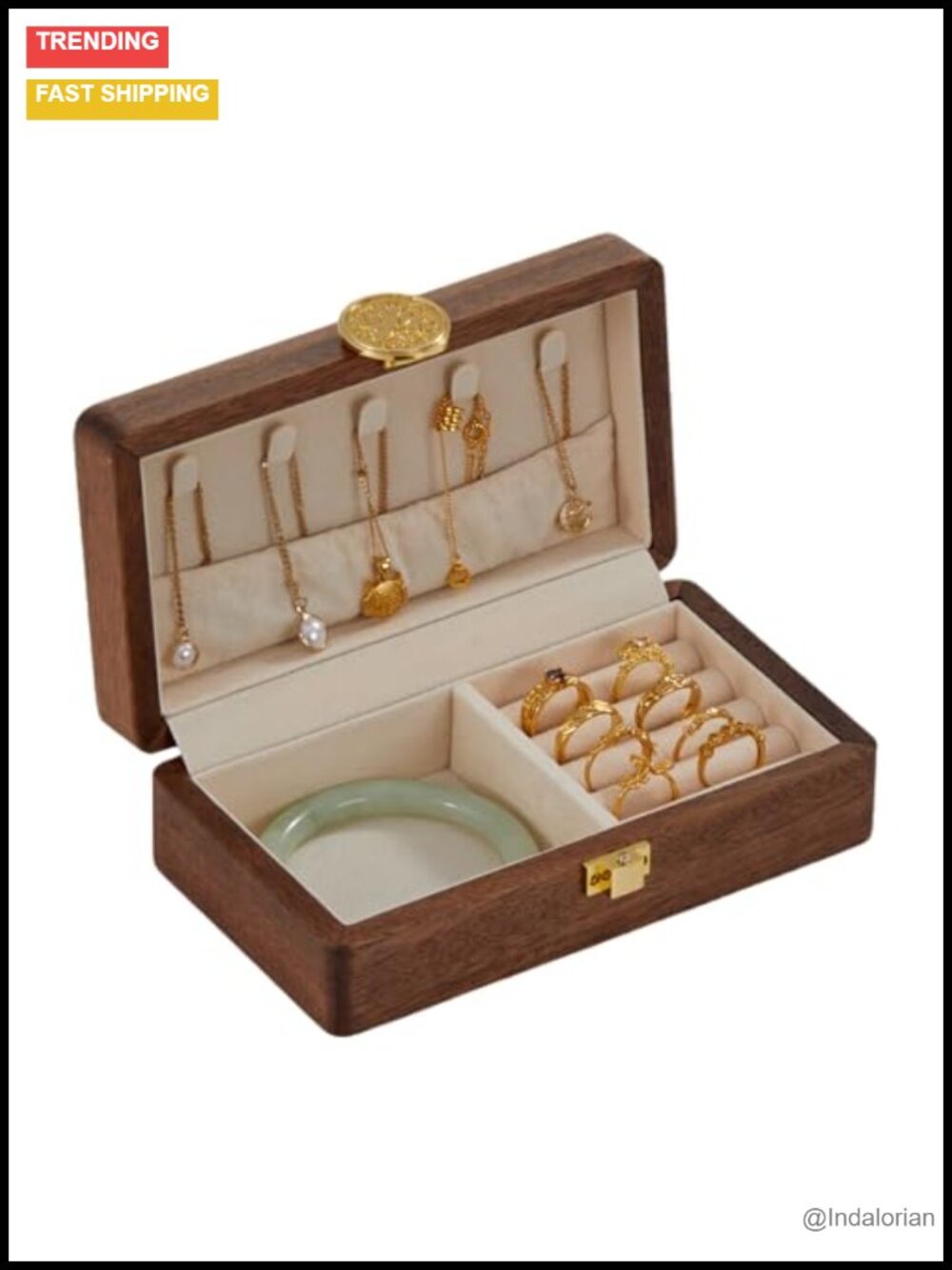 Small Solid Wood Jewelry Box Velvet Lined Travel Organizer Case for Women